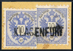 KLAGENFURT, Briefstück frankiert mit zwei Stück 10 Kr. blau der ...