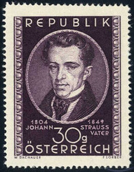 1949, Johann Strauß Vater 30 G., ungebrauchte gezähnte Farbprobe in ...