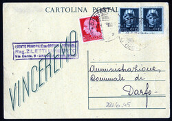 1945, due cartoline postali da 15 c. VINCEREMO con soprastampa ...