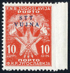 1952, segnatasse 10 din. rosso di Jugoslavia con soprastampa azzurra ...