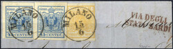1950, frammento di lettera affrancato con 5 cent. giallo ocra, carta ...