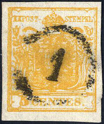 1850, 5 cent. arancio, carta a mano, ben marginato, stampa marginale, ...