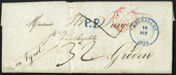 Belgien 1844, Teilfrancobrief vom 16.10.1844 von Brüssel über ...