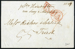 Indien 1850, Portobrief aus Calcutta via Suez und Marseilles nach ...