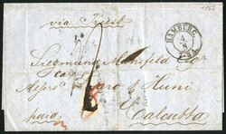 1862, Grenzfrancobrief über Triest und Alexandrien nach Calcutta, ...