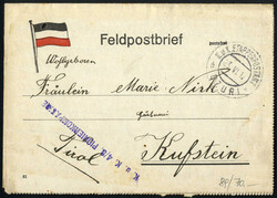 1917, Feldpost in Albanien, Feldpostkartenbrief vom KuK ...