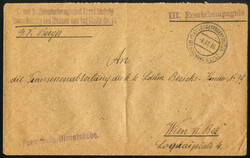 1916, Dienstbrief aus dem Kriegsgefangenenlager Egscheidplatz vom 6.9 ...