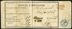 Ragusa 6. MAR, 1859, Aufgabeschein mit 15 Kr. Stempelmarke, entwertet ...