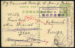 1919, Ganzsachenkarte Dschunke 1 C. grün als Kriegsgefangenenpost ...