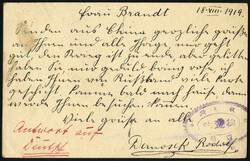 1919, Ganzsachenkarte Dschunke 1 C. grün als Kriegsgefangenenpost ...