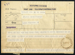 1946 ca., Telegramm aus Graz nach Wien vom 16.10. mit britischer ...