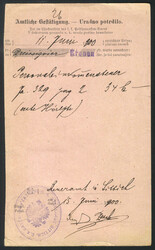 1900, Steuereinzahlungsschein zu 2 Kreuzer mit Zusatzfrankatur 1 ...