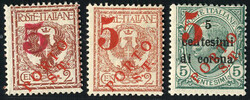 1919, soprastampati PORTO / S.T., tre valori linguellati, Sass ...