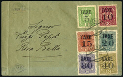 1918/19, soprastampa nera TAXE e cifra, lettera filatelica con 5, 10, ...