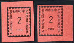 1918, 2 Heller rosa con i due tipi, quadretti angolari inferiori ...