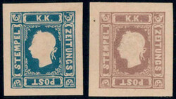 1884, Neudruckauflage 1884 der Zeitungsmarkenausgabe 1858, zwei ...