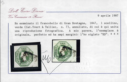 1847, 1 Sh. mattgelbgrün, gestempelt, Attest Diena, Mi. 7 - 550,-  ...