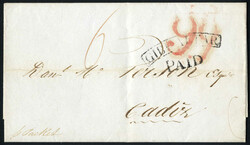 1839, Brief aus Gibraltar nach Cadiz / Spanien, Nebenstempel PAID und ...
