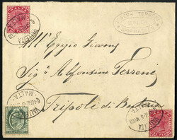 1903, Brief aus Valletta nach Tripoli di Barberia frankiert mit zwei ...