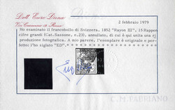 1852, 15 Rappen große Wertziffer Rayon III, gestempelt, Attest Diena ...