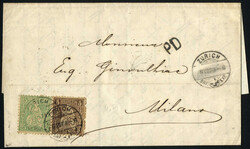 1874, Brief aus Zürich nach Mailand frankiert mit 5 + 25 Rappen, Mi ...