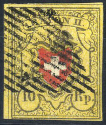 1850, 10 Rappen ohne Kreuzeinfassung Rayon II, gestempelt, Mi. 8 II - ...