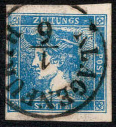1851, Zeitungsmarke Blauer Merkur in Type IIIb blau, gestempelt ...