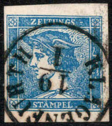 1851, Zeitungsmarke Blauer Merkur in Type IIIa blau, gestempelt ...