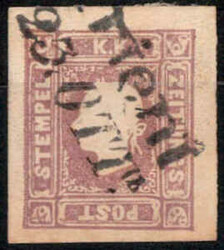 1858, Zeitungsmarke 1,05 Kr. in bräunlichlila, gestempelt, ANK 17b - ...