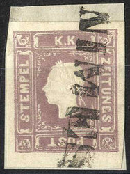 1858, Zeitungsmarke 1,05 Kr. in dunkellila, gestempelt NIMES, Attest ...