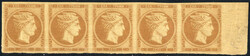 1861, Paris print 2 lepta bistre horizontal strip of five with 12 mm ...