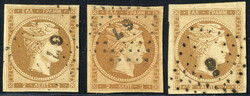 1861, Paris print 2 lepta, the three basic colours (bistre, olive ...