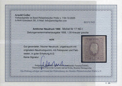 1866, Neudruck 1866, Zeitungsmarke hellviolettgrau 1858, ungebraucht, ...