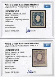 1885, Fellner Neudruck 1885, Zeitungsmarke blau und graulila 1858, ...