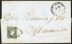1861, Brief aus Bayamo am 12.3. nach Mazanillo frankiert mit ½ R. ...