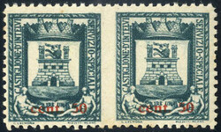 1945, 50 c. su 1 l. verde gr., coppia orizzontale non dentellata al ...