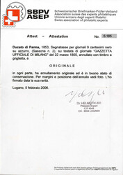 1855, "Gazzetta Ufficiale di Milano" testata affrancata con 9 c. nero ...