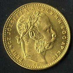 8 Forint, 1888, Goldmünze, vorzüglich, Gewicht 6,45 Gr., J ...