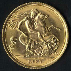 1 Sovereign, 1967, Queen Elisabeth, Goldmünze, Gewicht 7,98 ...