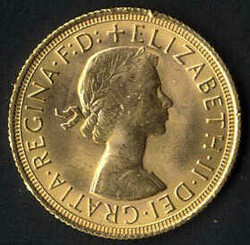 1 Sovereign, 1967, Queen Elisabeth, Goldmünze, Gewicht 7,98 ...