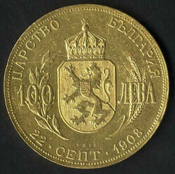100 Lewa, 1908, Zar Ferdinand I., Goldmünze, Randmängel, Gewicht 32 ...