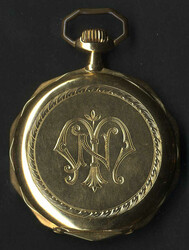 Sprungdeckel-Taschenuhr mit Kronenaufzug, vermutlich 1900, auf dem ...