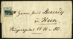 1850, Steckkarte mit 1 Kr. doppelseitiger Druck (Befund Ferchenbauer, ...