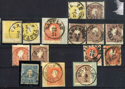 1858, Steckkarte mit 15 Werten (2 oberes und 6 unteres Randstück), ...