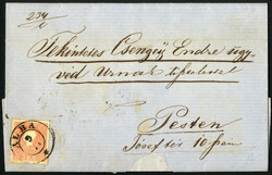 1858, Steckkarte mit 9 Werten und ein Brief gebraucht im ersten Monat ...