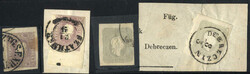 1858/1860, Steckkarte mit 4 Werten 1,05 Kr. lila und grau gebraucht, ...
