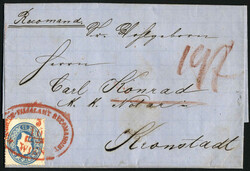 1860/1864, 5 Briefe mit 15 Kr. Frankatur (2 der Ausgabe 1860 und 3 ...