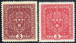 1918, Wappen im Großformat, zwei Werte 3 Kronen, braunkarmin und ...
