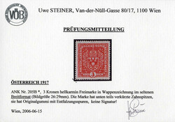 1918, Wappen im Großformat, zwei Werte 3 Kronen, braunkarmin und ...