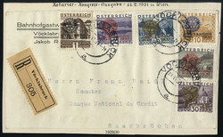1931/33, Briefvorderseite eingeschrieben mit kompletter Serie ...